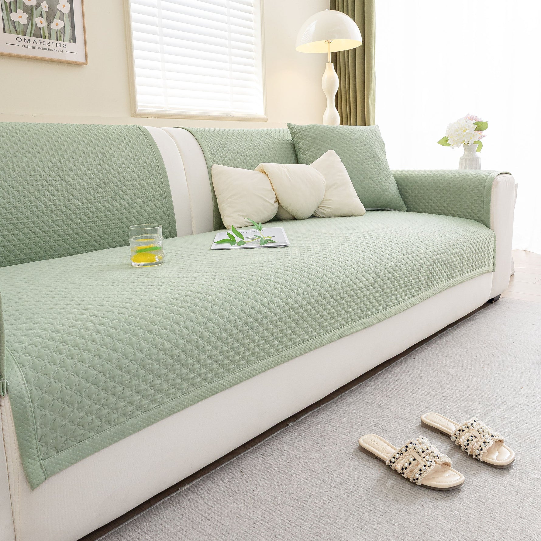 Non-Slip Diamond Quilted Sofa Cover, Separate Pieces Sectional Couch Protector