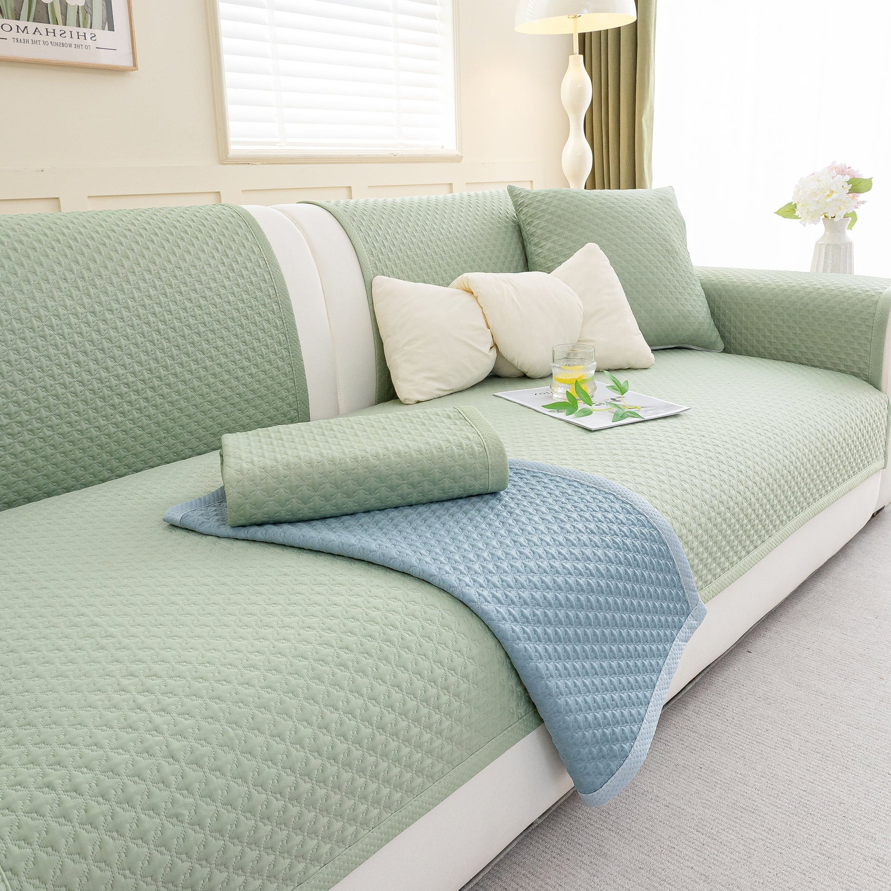 Non-Slip Diamond Quilted Sofa Cover, Separate Pieces Sectional Couch Protector