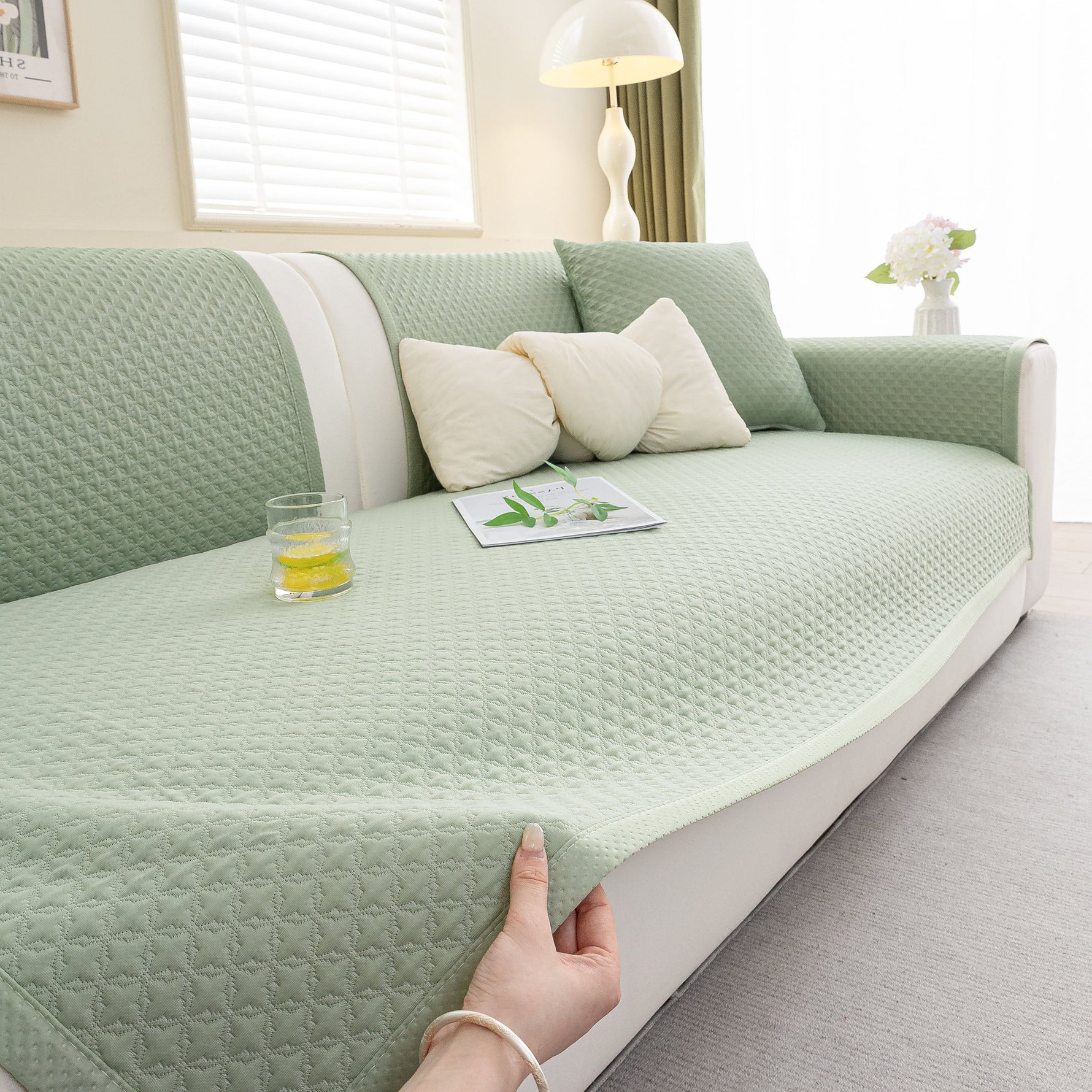 Non-Slip Diamond Quilted Sofa Cover, Separate Pieces Sectional Couch Protector