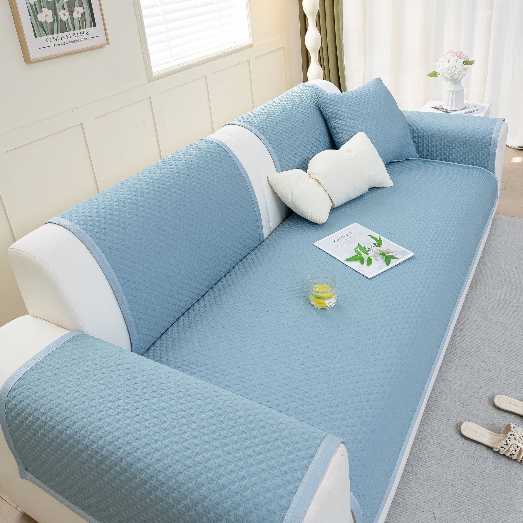 Non-Slip Diamond Quilted Sofa Cover, Separate Pieces Sectional Couch Protector