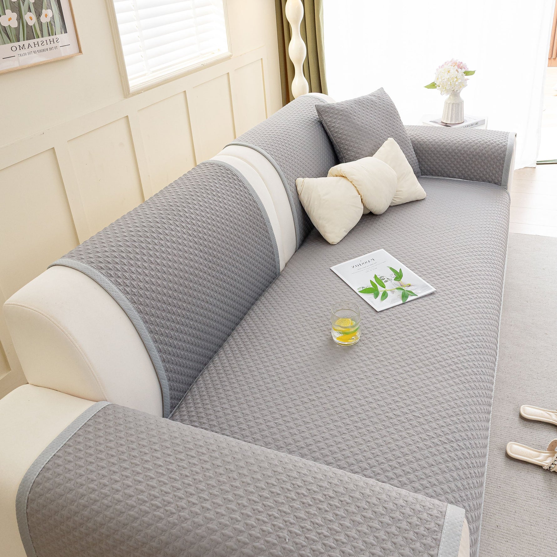 Non-Slip Diamond Quilted Sofa Cover, Separate Pieces Sectional Couch Protector