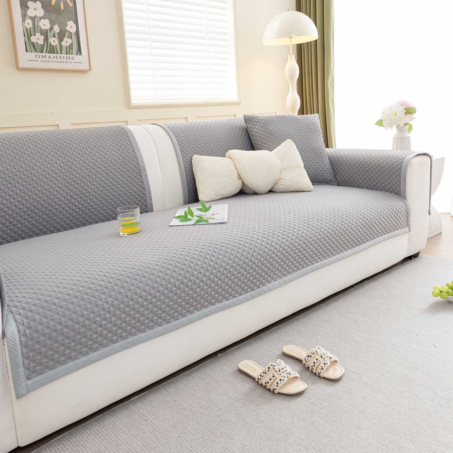 Non-Slip Diamond Quilted Sofa Cover, Separate Pieces Sectional Couch Protector