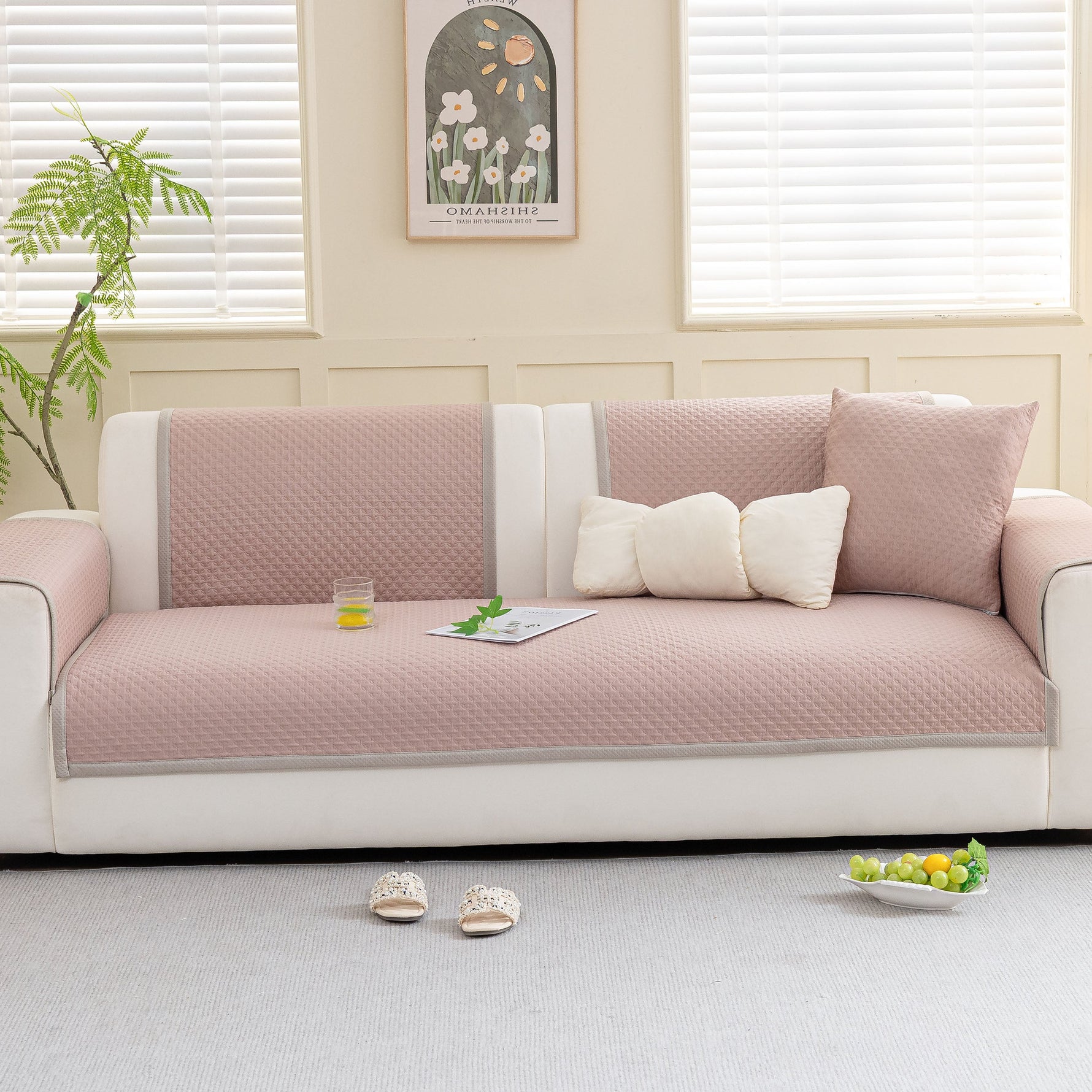 Non-Slip Diamond Quilted Sofa Cover, Separate Pieces Sectional Couch Protector