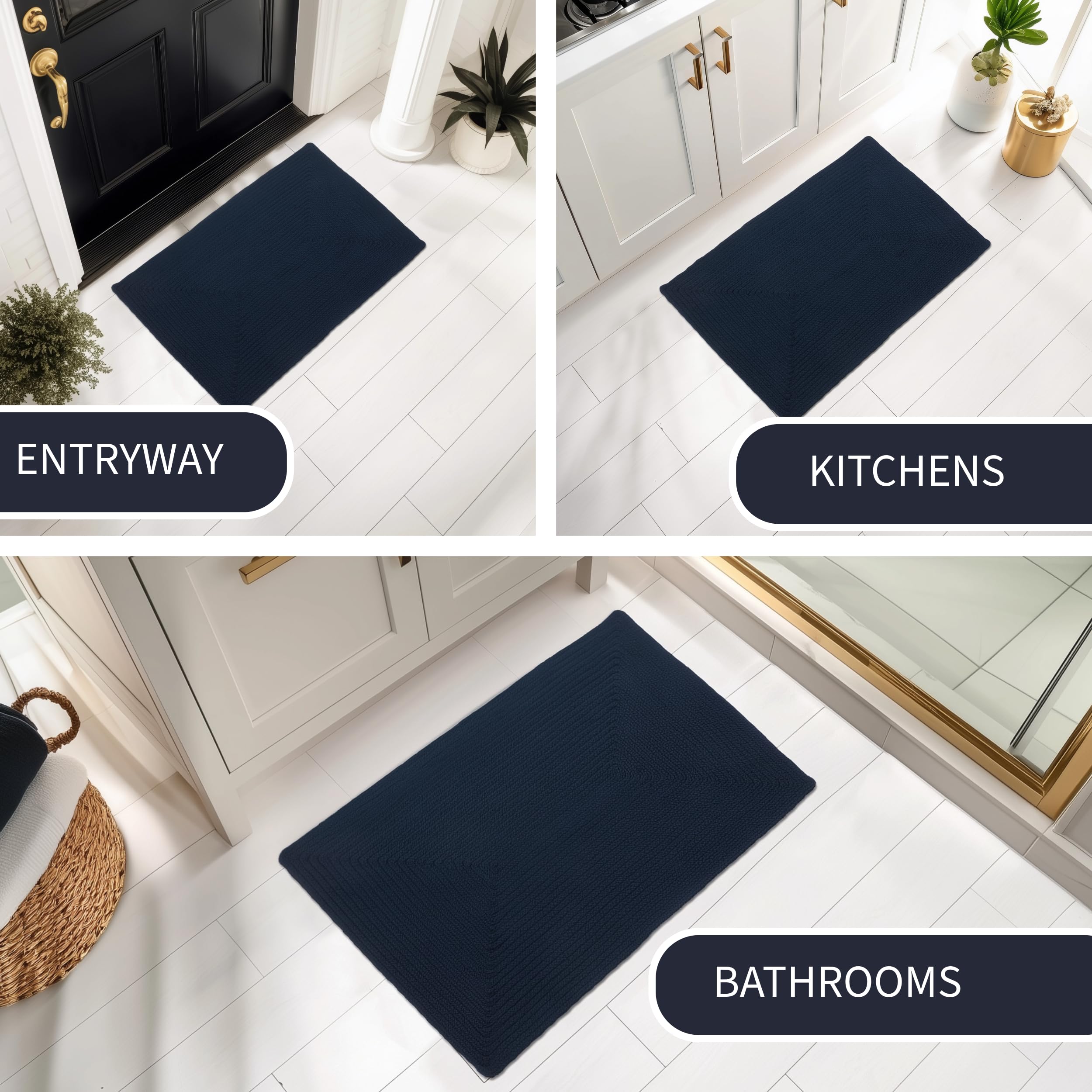 Navy Reversible Indoor Outdoor Solid Braided Rug