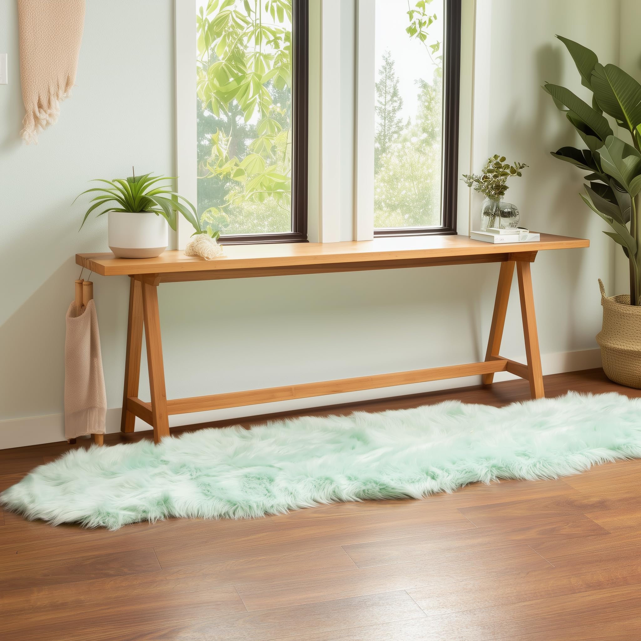 Mint Green Serene Faux Fur Solid Fake Sheepskin Rug