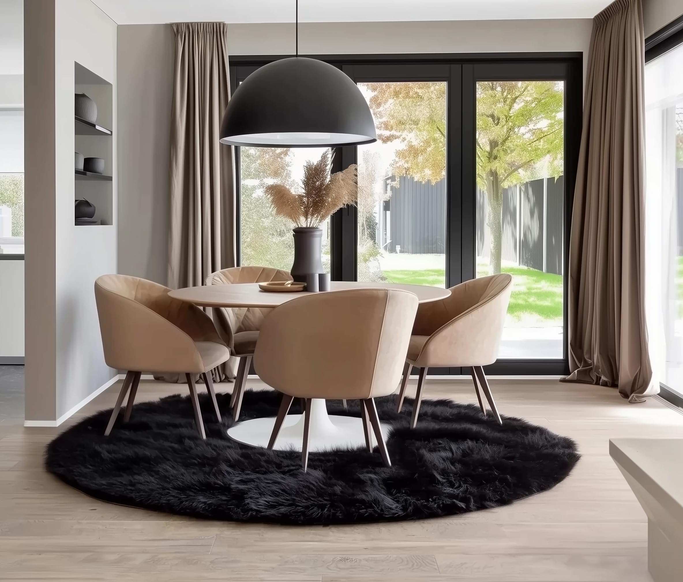 Black Serene Faux Fur Solid Fake Sheepskin Rug