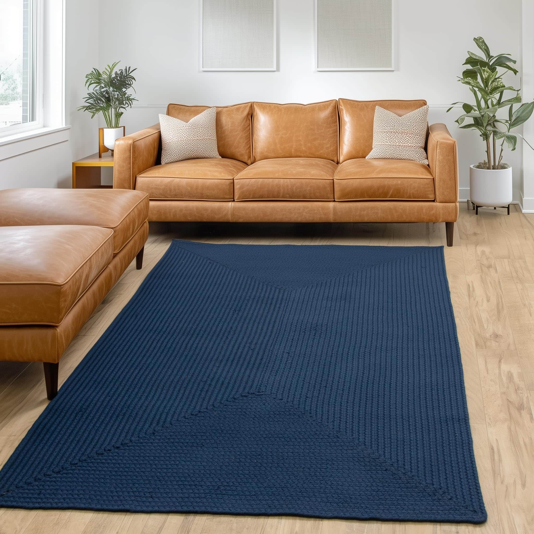 Navy Lichfield solid braided rug Rectangle 3' x 5'