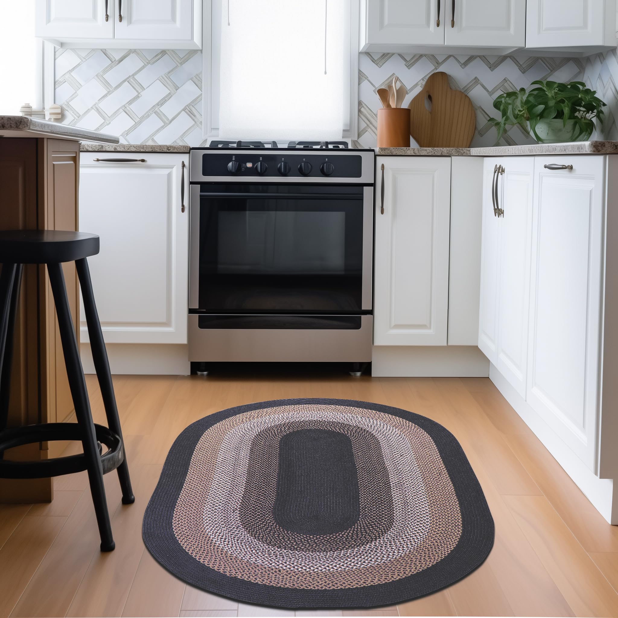 Taupe, Gray Indoor Outdoor Braided Rug for Patios, Porches and Kitchens - Bradford Collection