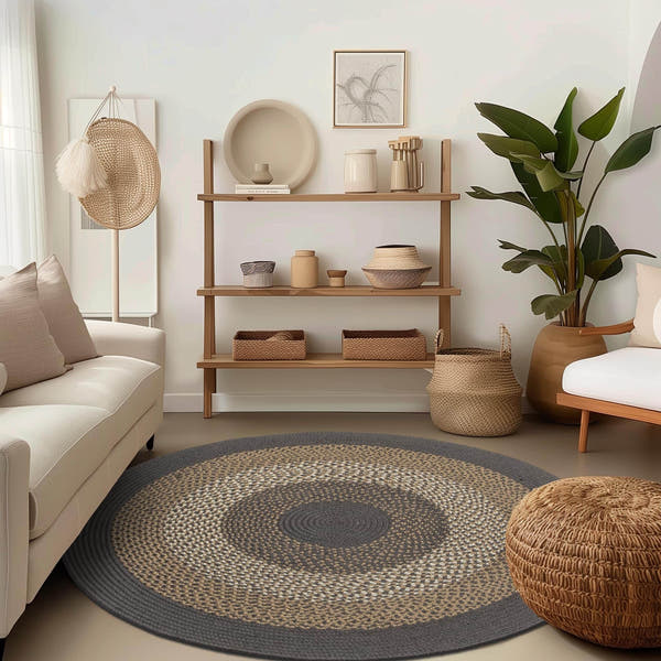 Taupe, Gray Indoor Outdoor Braided Rug for Patios, Porches and Kitchens - Bradford Collection
