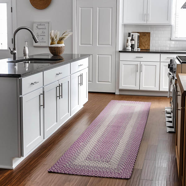 Purple, Gray Braided Rug - Soft Cotton Bordered Area Rug for Kids Rooms & Nursery