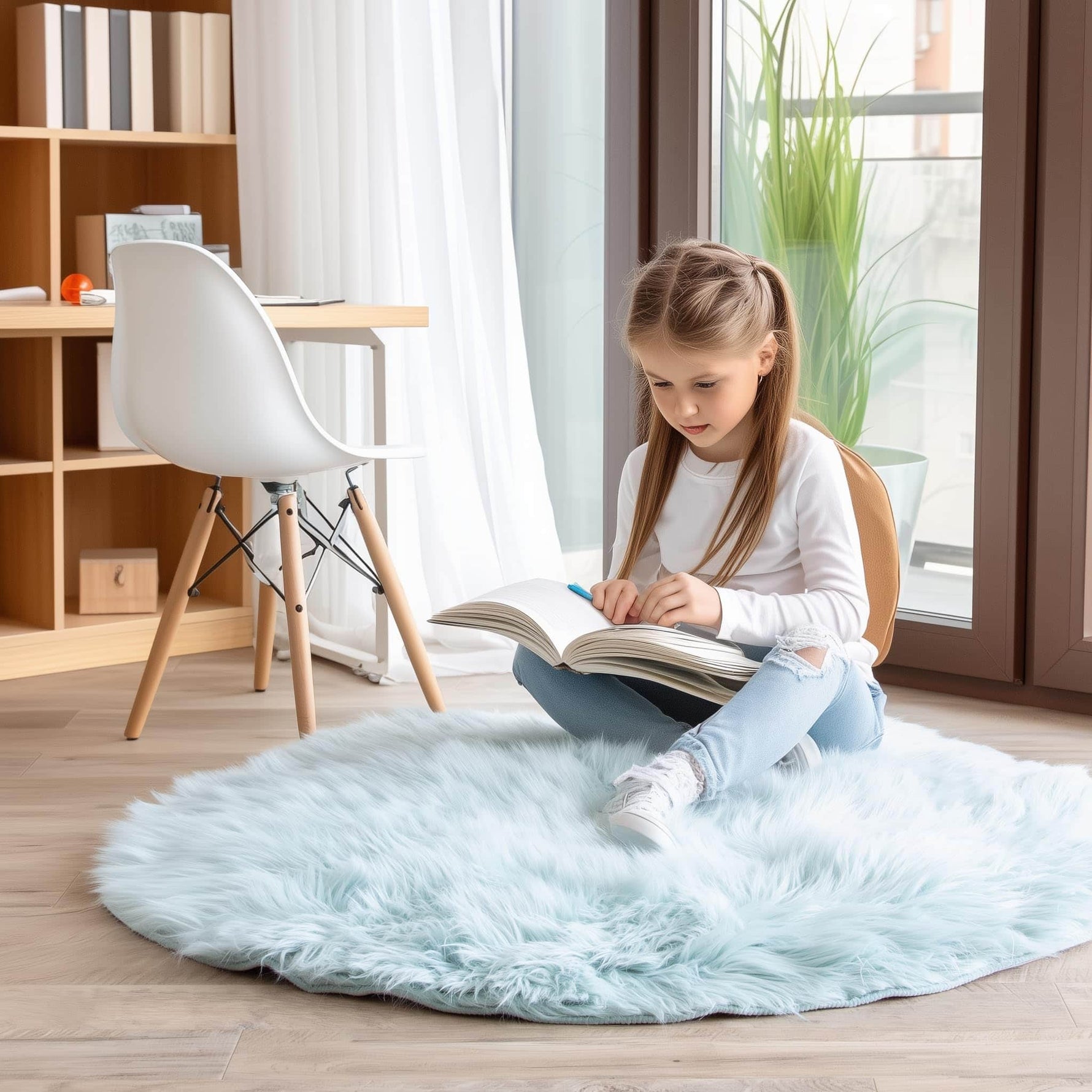 Teal Serene Faux Fur Solid Fake Sheepskin Rug