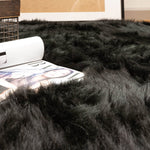 Black Serene Faux Fur Solid Fake Sheepskin Rug