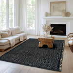 Black Jute & Cotton Woven Rug - Simple Farmhouse Reversible Rug