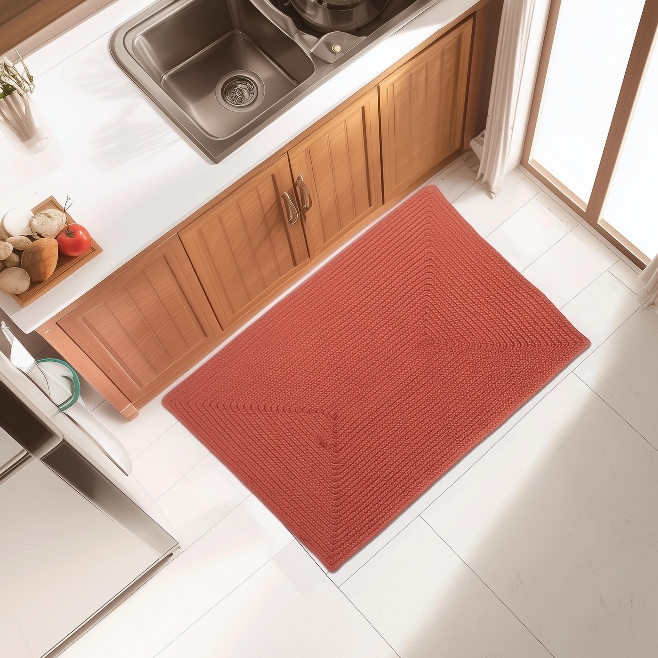 Colonial Red Reversible Indoor Outdoor Solid Braided Rug