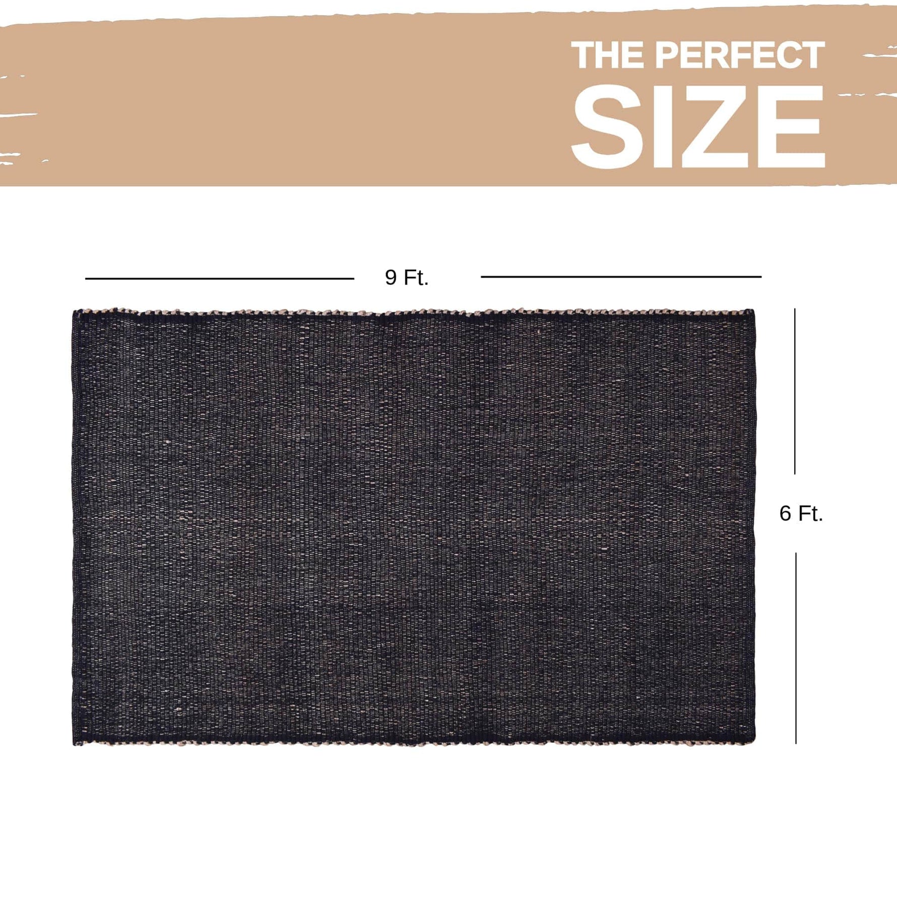 Black Jute & Cotton Woven Rug - Simple Farmhouse Reversible Rug
