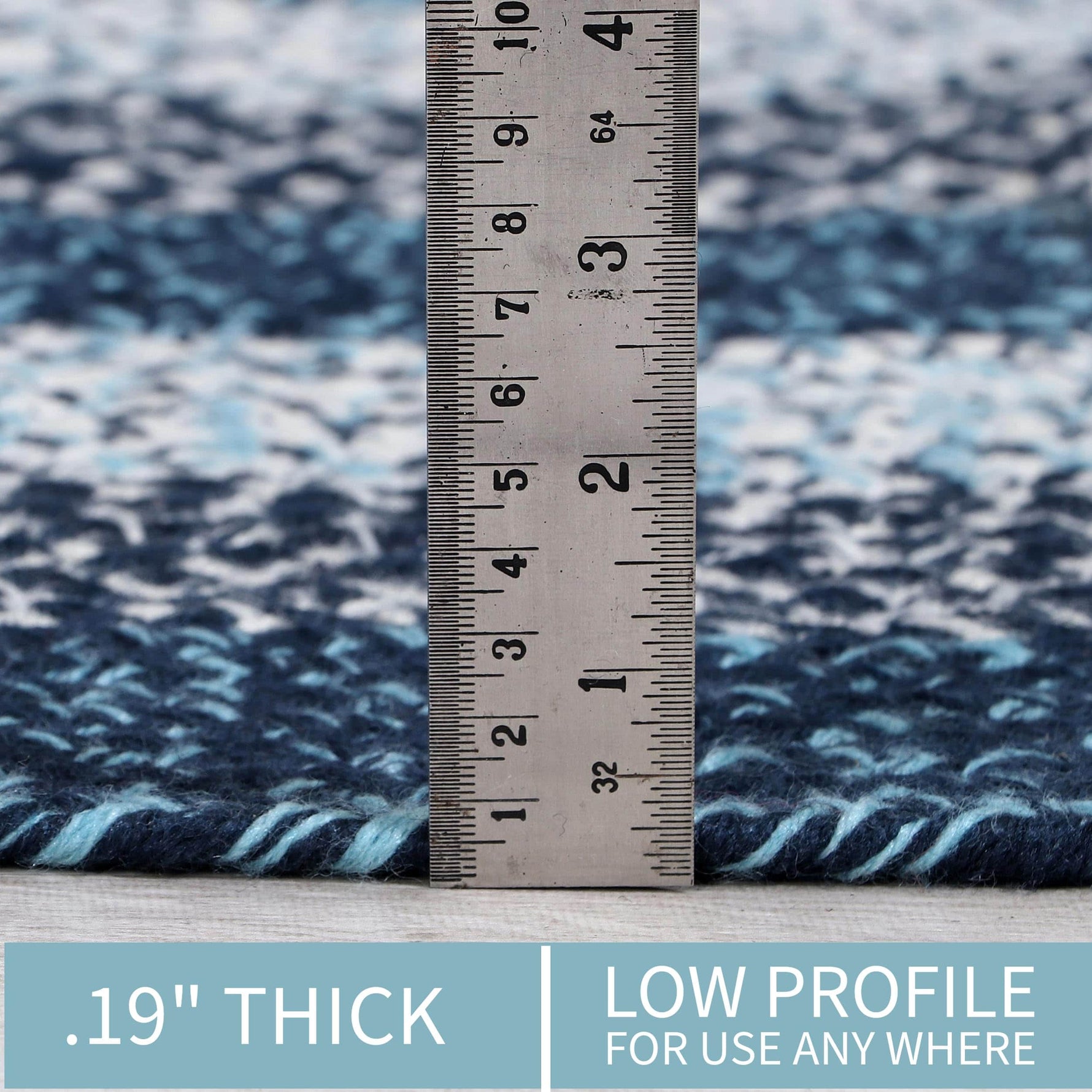 Teal, Black Indoor Outdoor Braided Rug for Patios, Porches and Kitchens - Bradford Collection