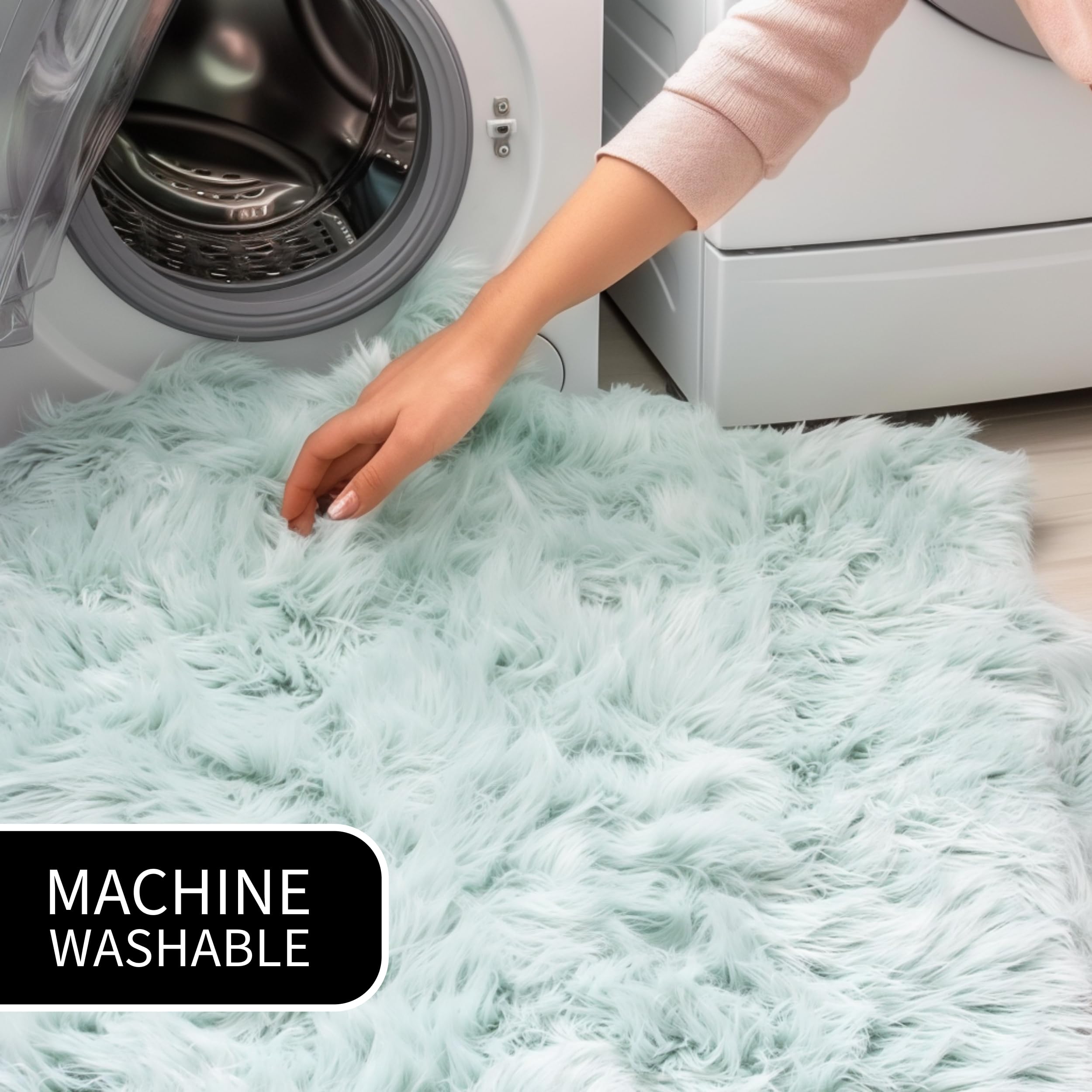 Teal Serene Faux Fur Solid Fake Sheepskin Rug