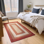 Red, Cream Braided Rug - Soft Cotton Bordered Area Rug for Rustic Farmhouses