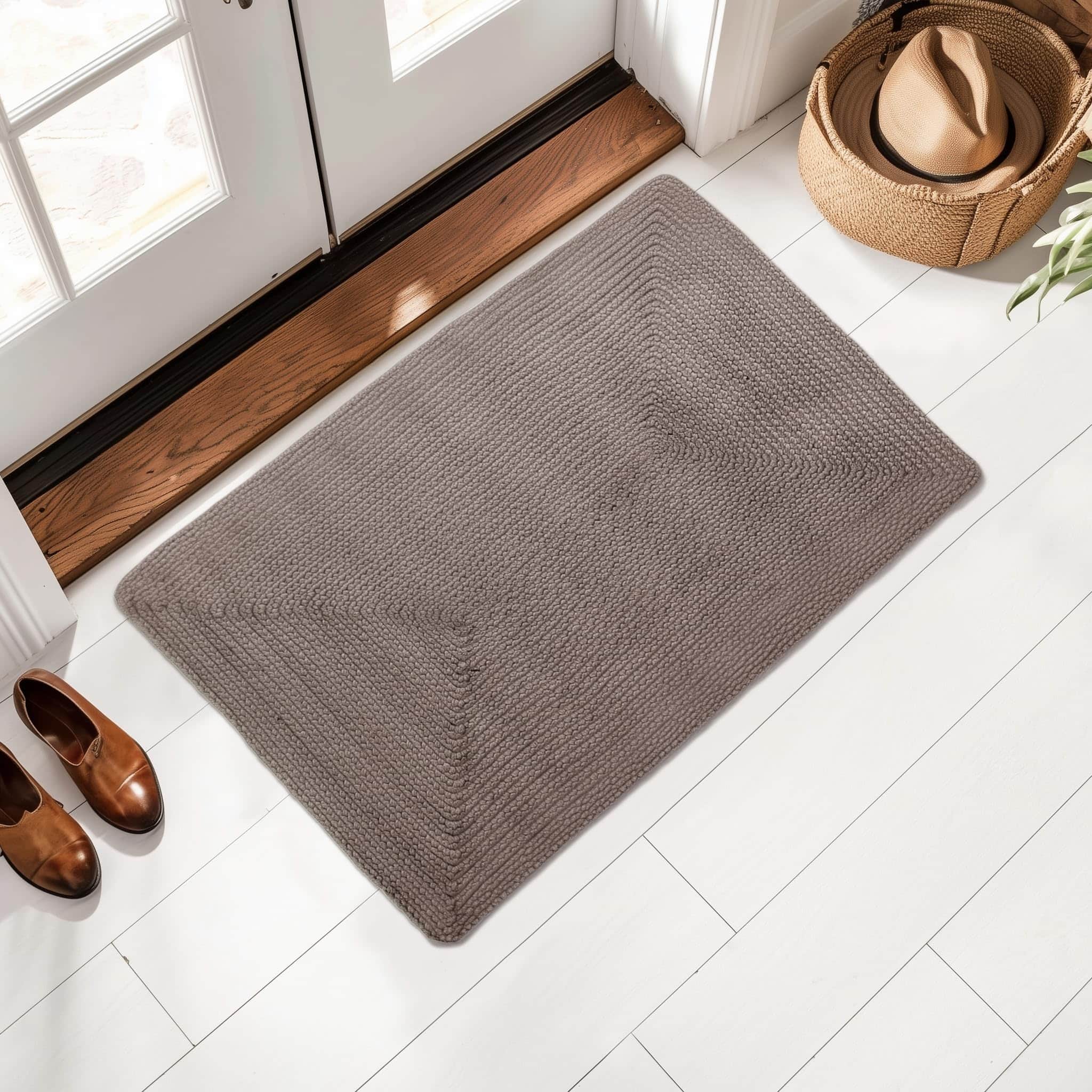 Charcoal Lichfield solid braided rug Rectangle 2' x 3'