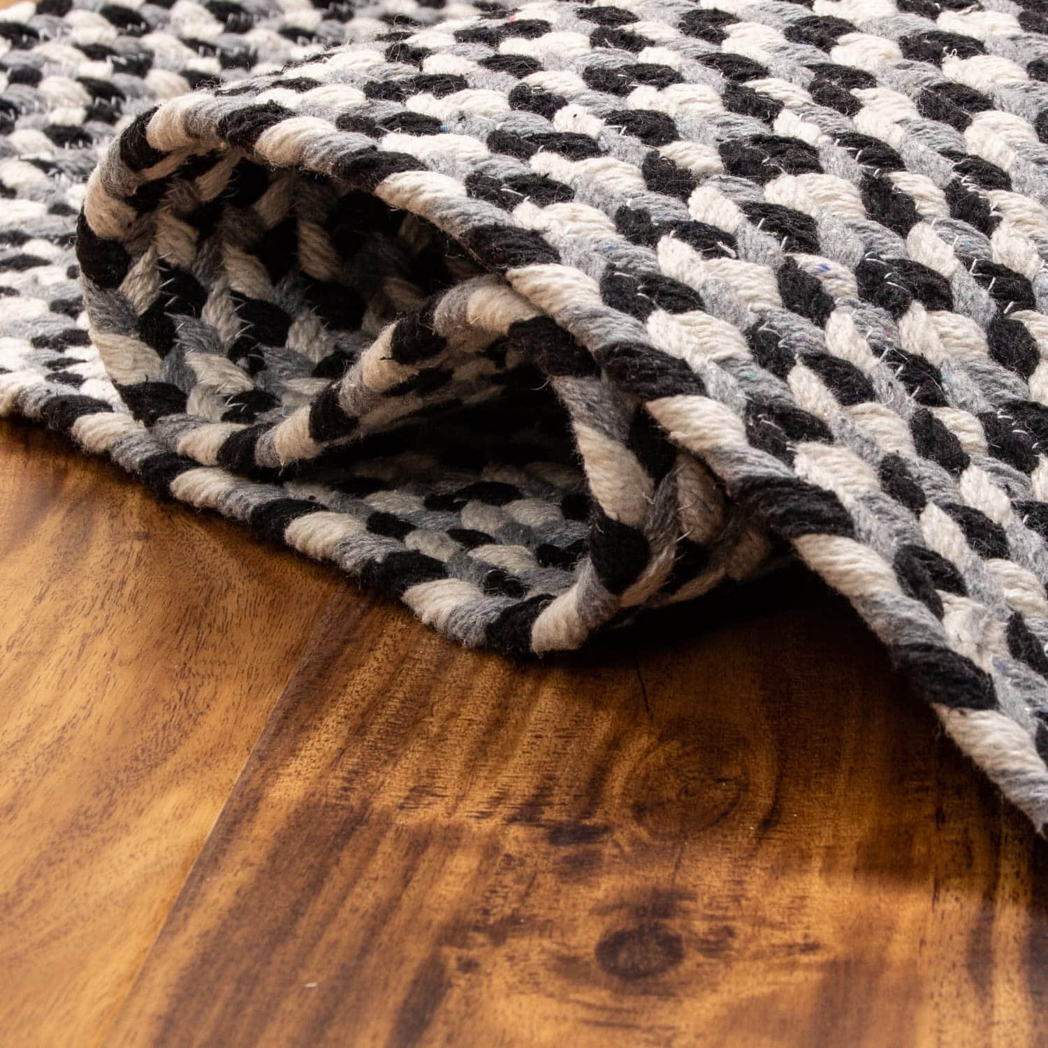 Black, White, Gray Tri-Color Soft Cotton Braided Rug