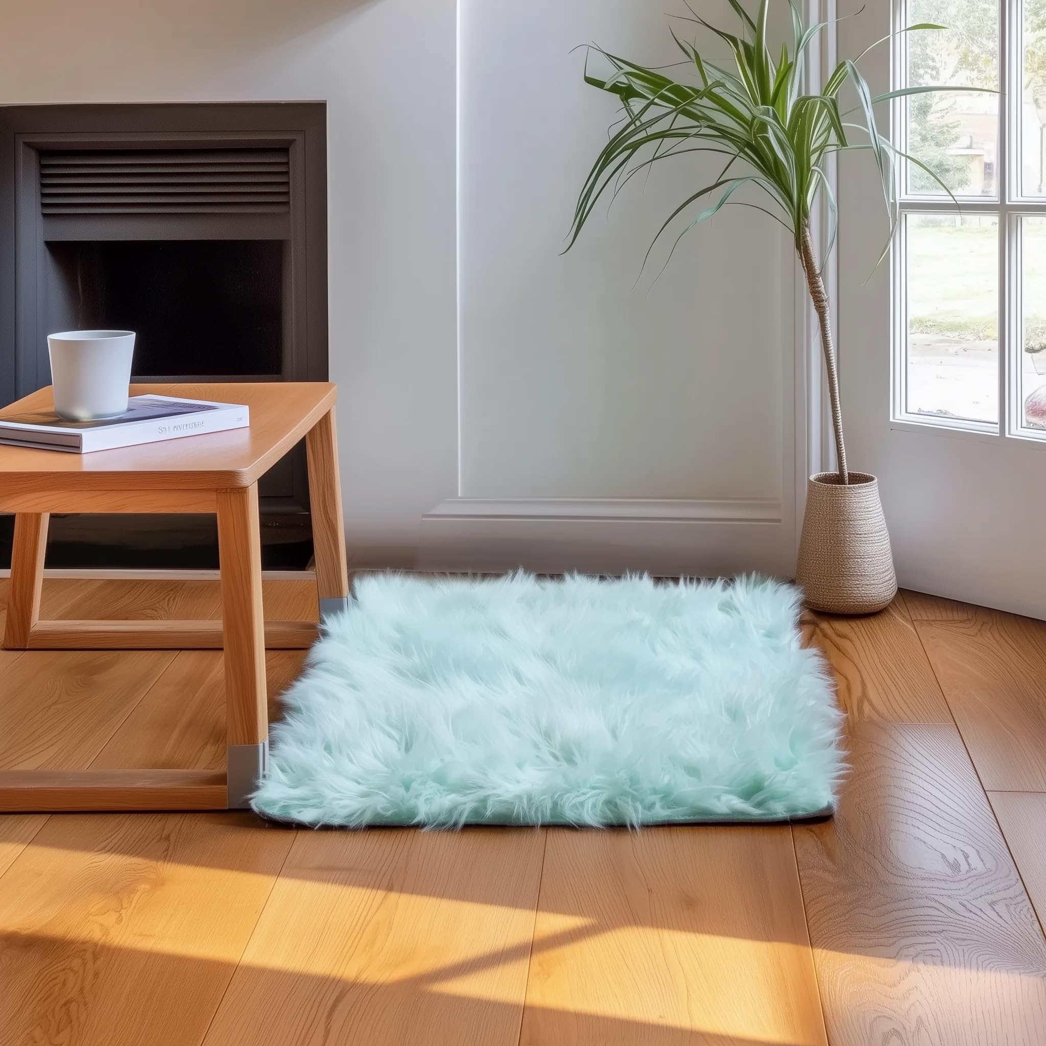 Mint Green Serene Faux Fur Solid Fake Sheepskin Rug