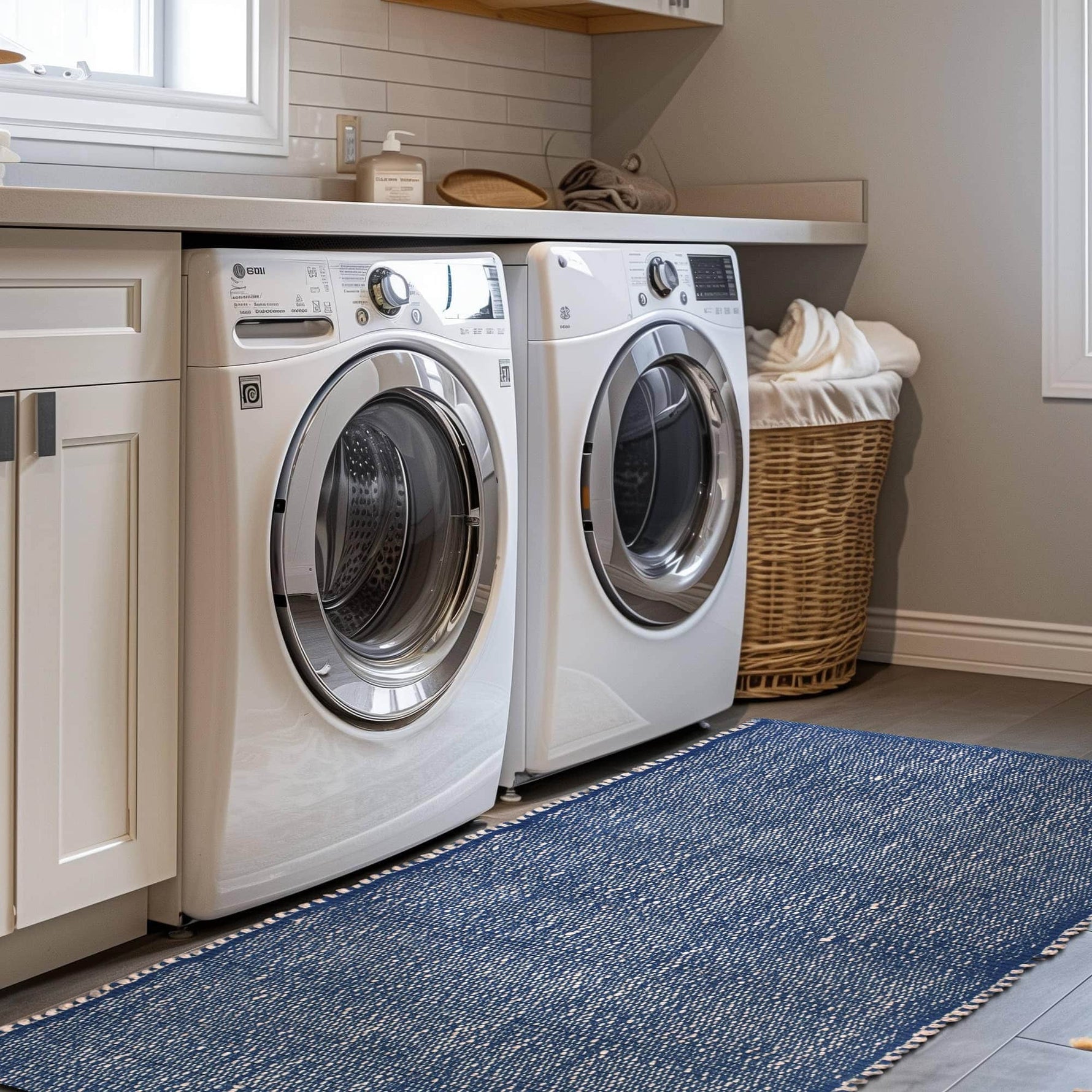 Navy Jute & Cotton Woven Rug - Simple Farmhouse Reversible Rug