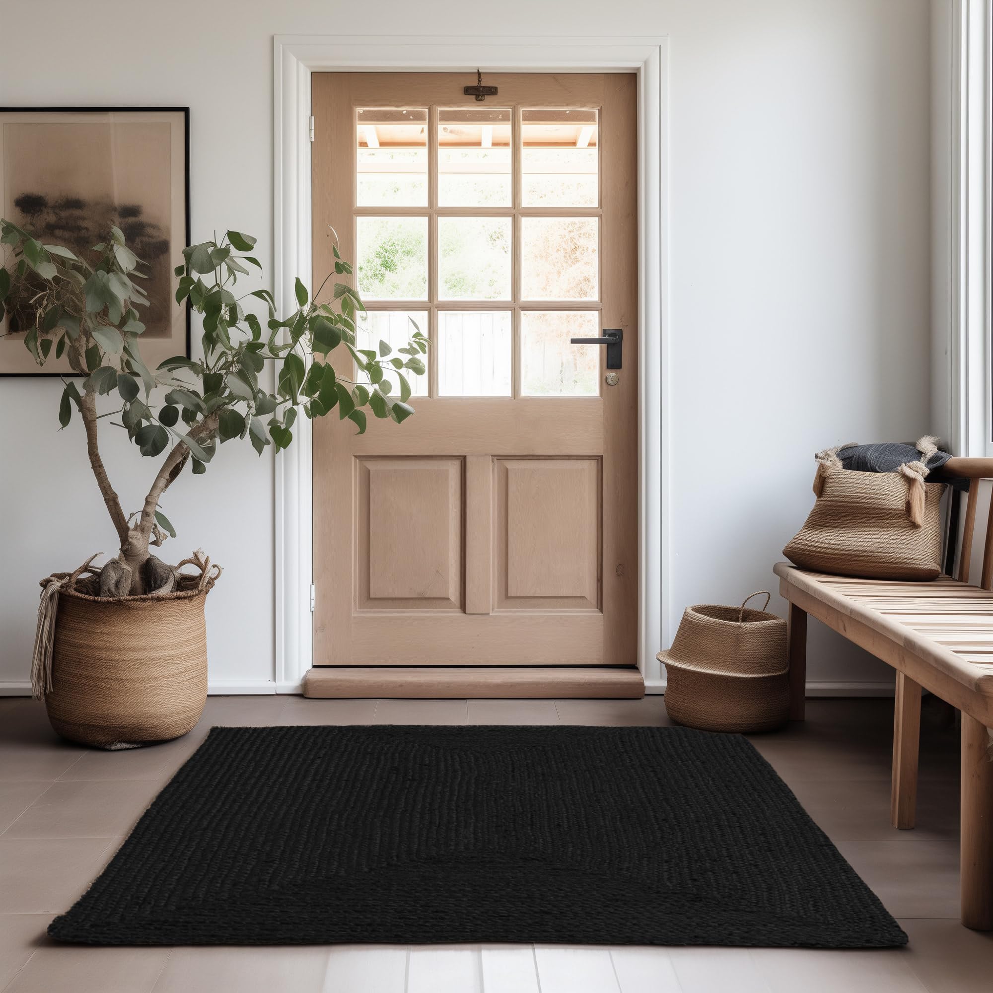 Black Jute Rug - Plant Based - Reversible Braided Eco-Friendly Rug