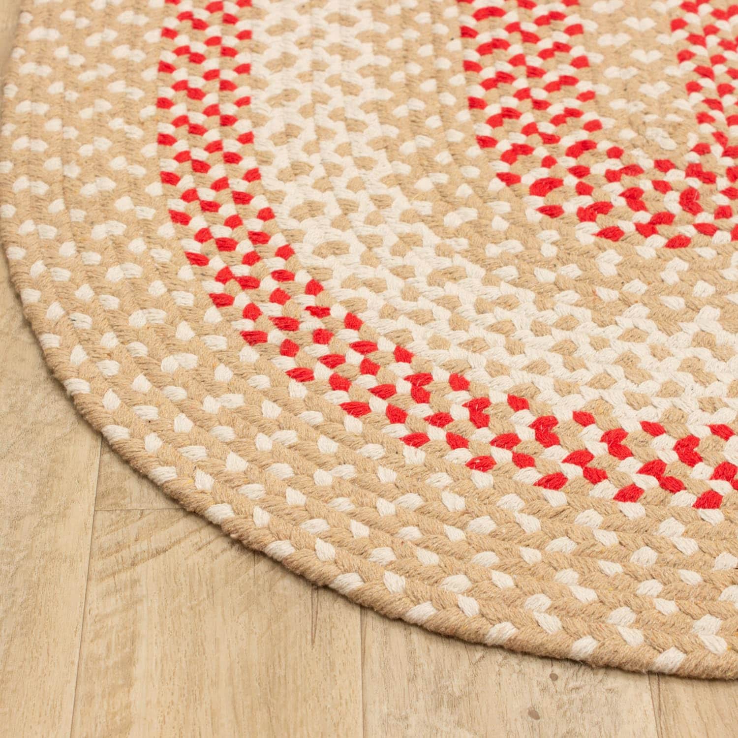 Beige Charming Braided Rug for Farmhouse Living Rooms and Bedroom