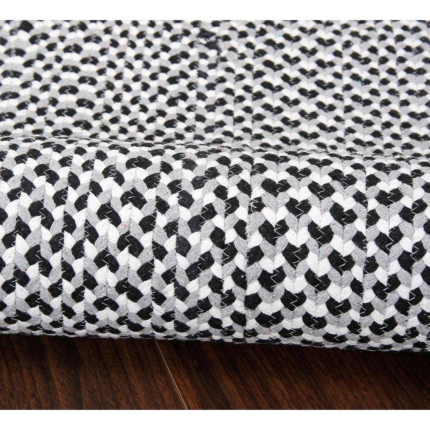 Black, White, Gray Tri-Color Soft Cotton Braided Rug