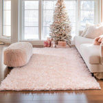 Light Pink Serene Faux Fur Solid Fake Sheepskin Rug