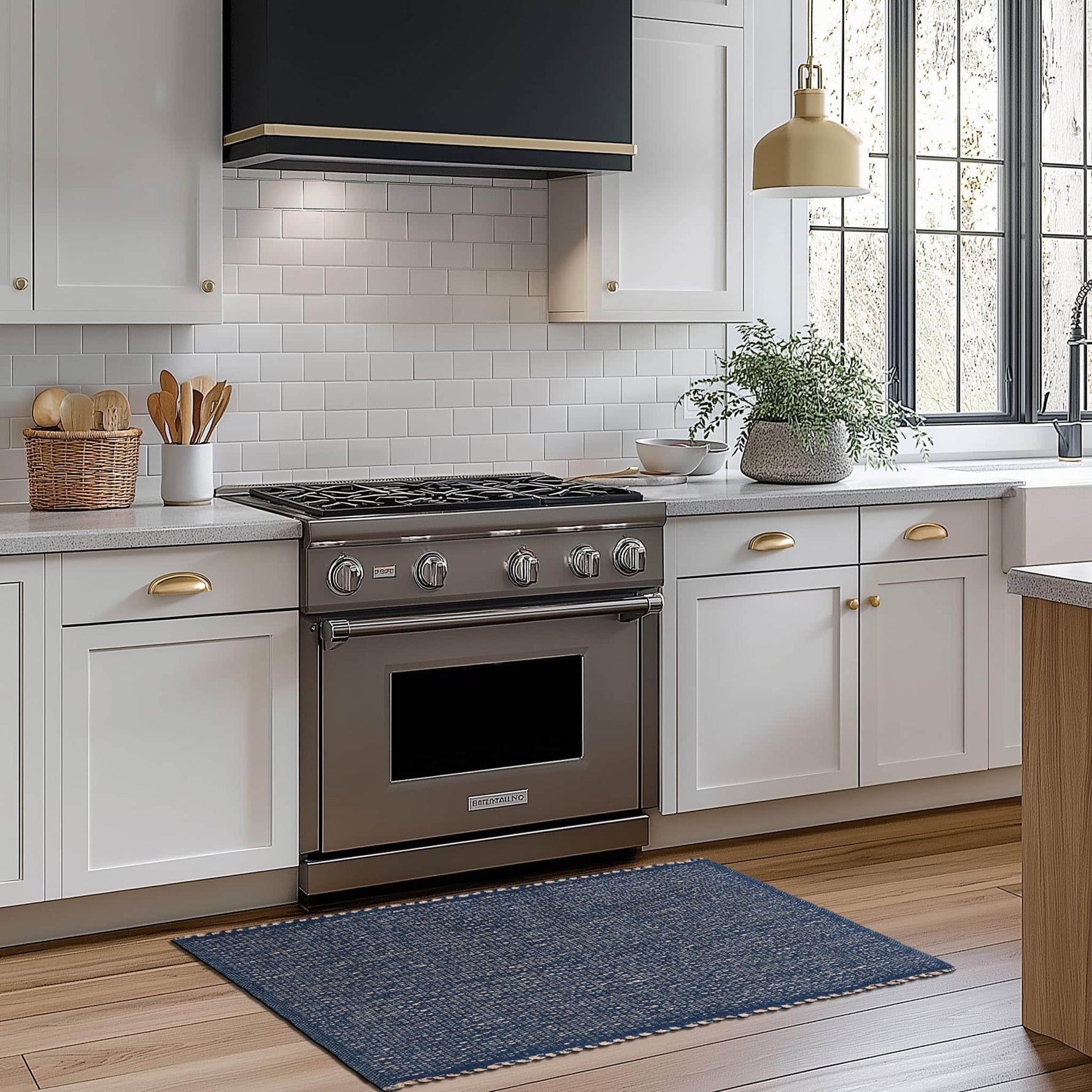 Navy Jute & Cotton Woven Rug - Simple Farmhouse Reversible Rug