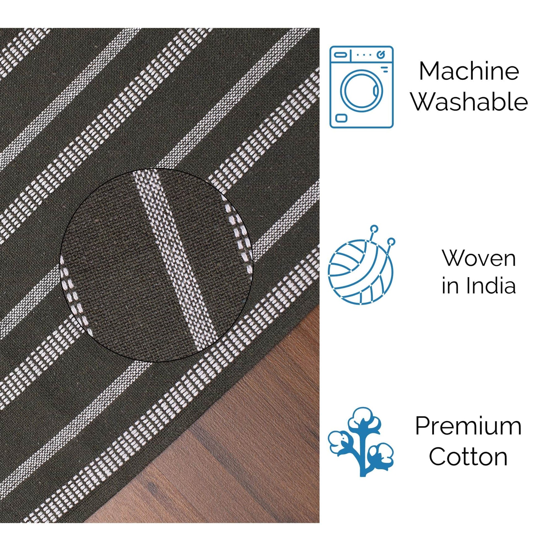 Ivory, Green Table Runner Cotton Farmhouse Inspired