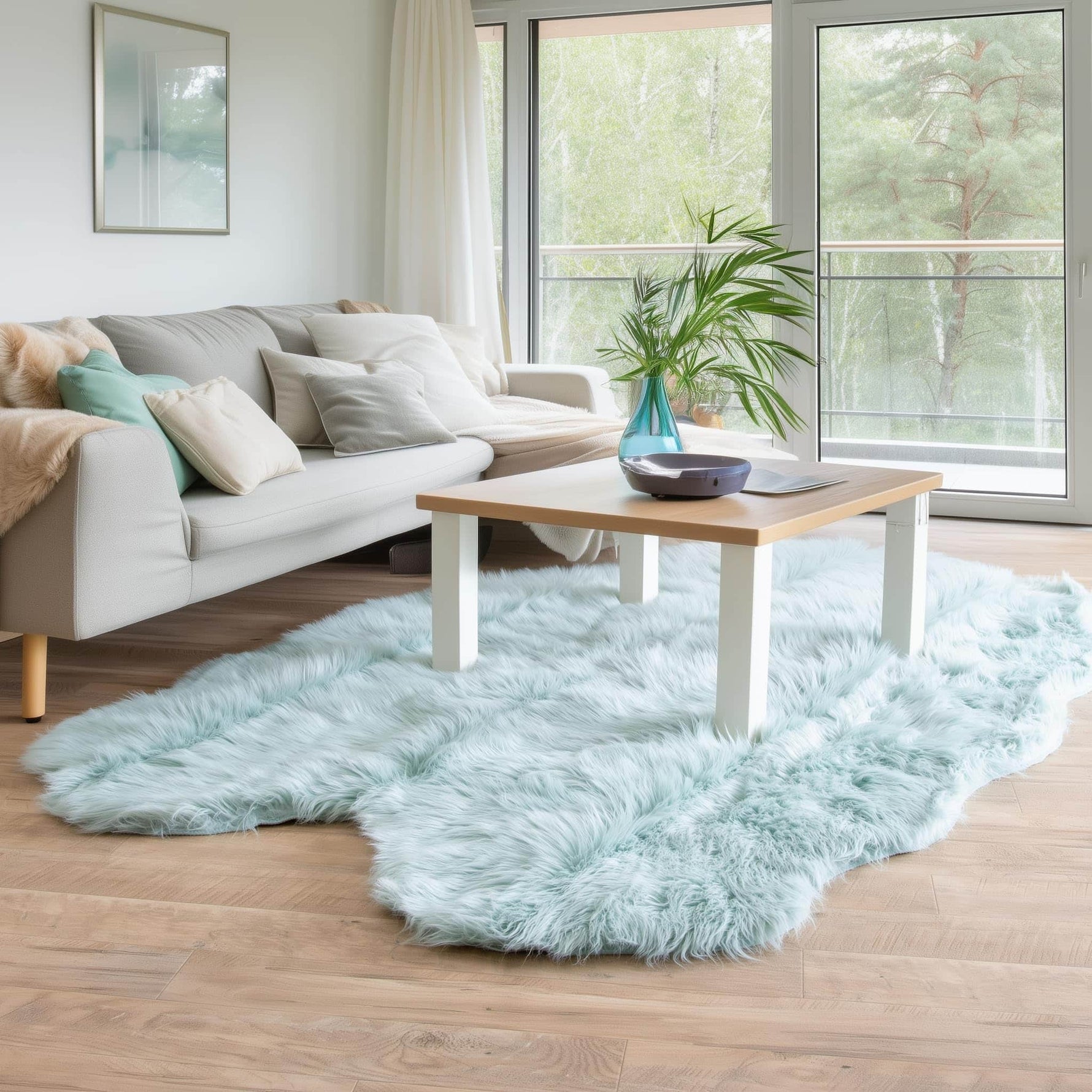 Teal Serene Faux Fur Solid Fake Sheepskin Rug