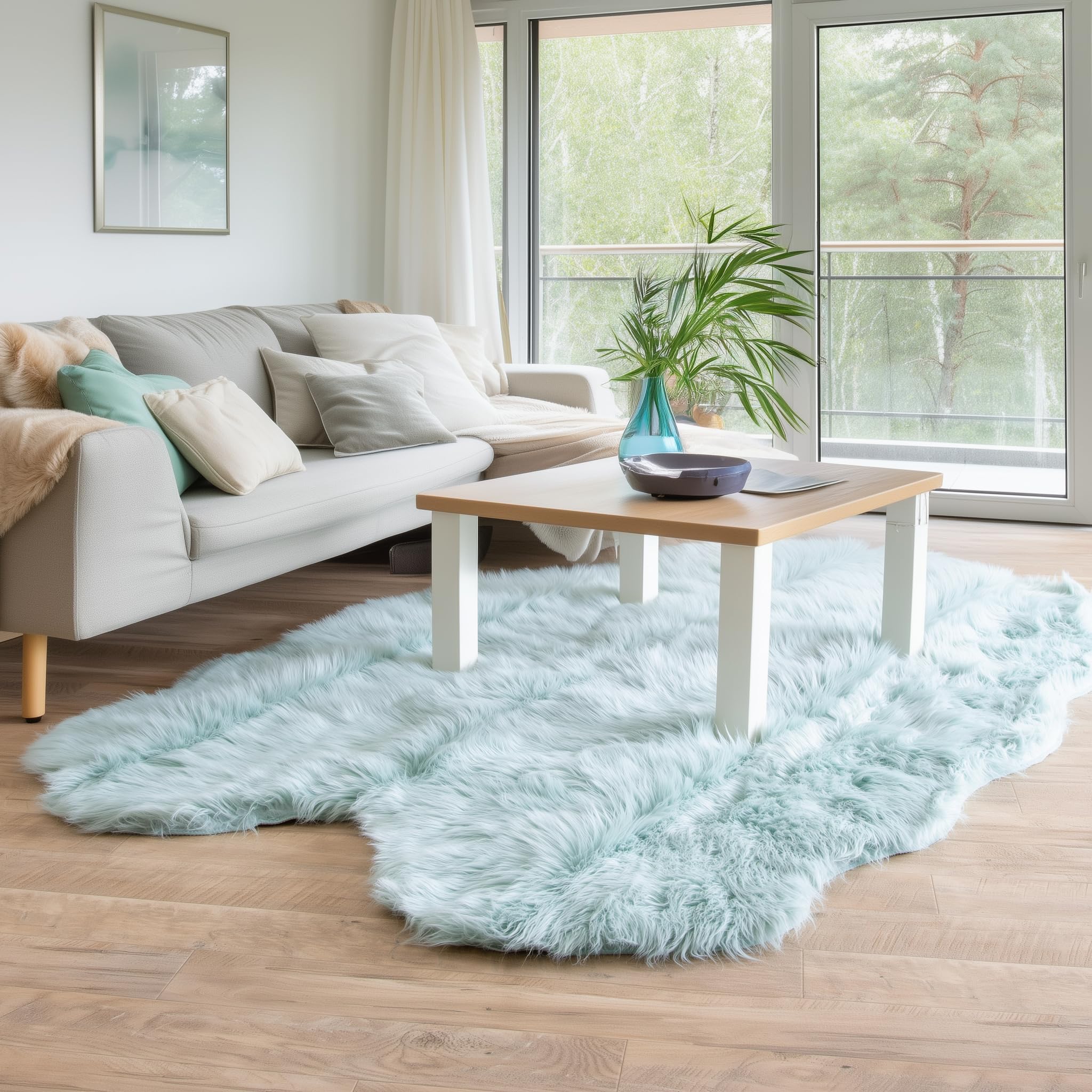 Teal Serene Faux Fur Solid Fake Sheepskin Rug