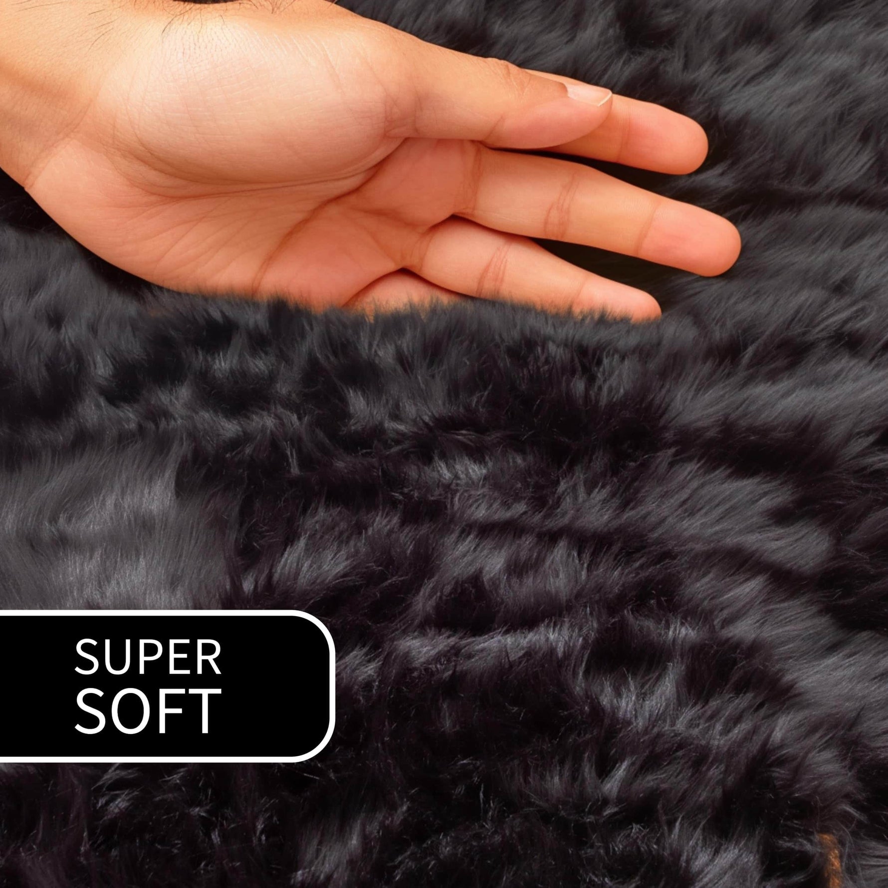 Black Serene Faux Fur Solid Fake Sheepskin Rug