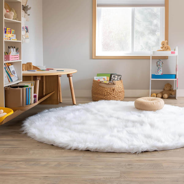 Ivory Serene Faux Fur Solid Fake Sheepskin Rug