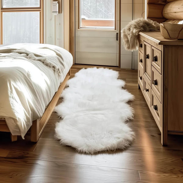 Ivory Serene Faux Fur Solid Fake Sheepskin Rug