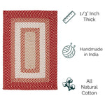 Red, Cream Braided Rug - Soft Cotton Bordered Area Rug for Rustic Farmhouses