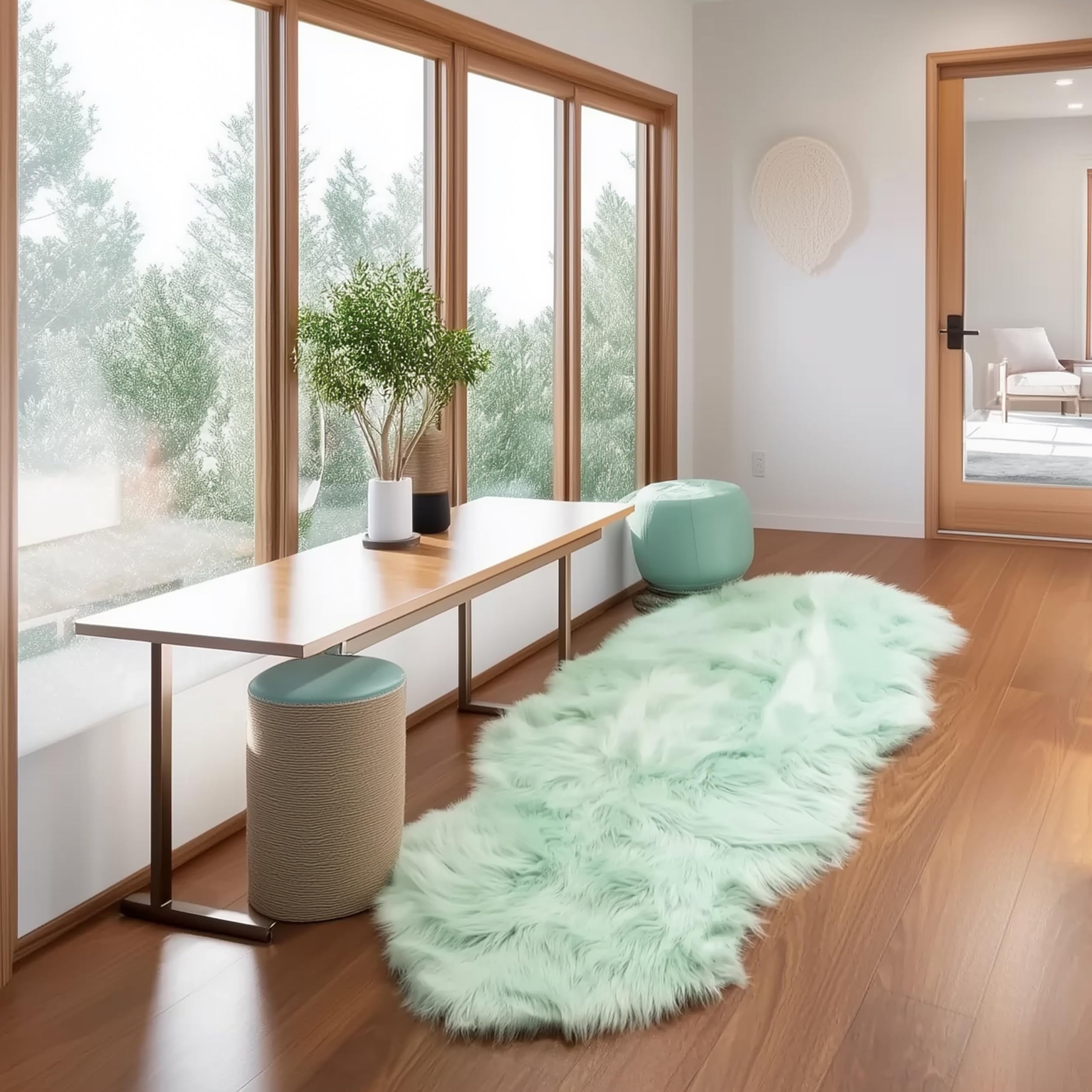 Mint Green Serene Faux Fur Solid Fake Sheepskin Rug