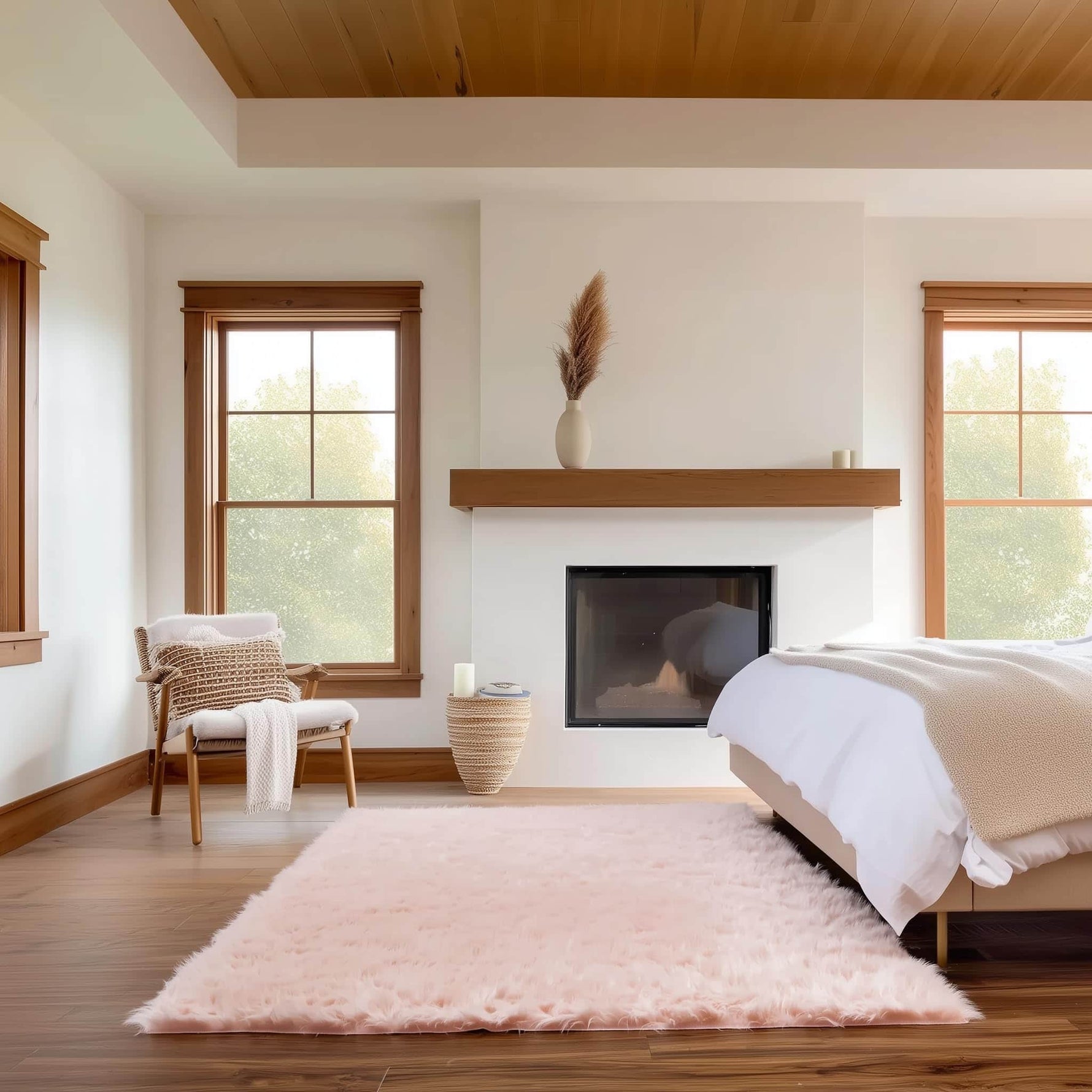 Light Pink Serene Faux Fur Solid Fake Sheepskin Rug