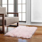 Light Pink Serene Faux Fur Solid Fake Sheepskin Rug