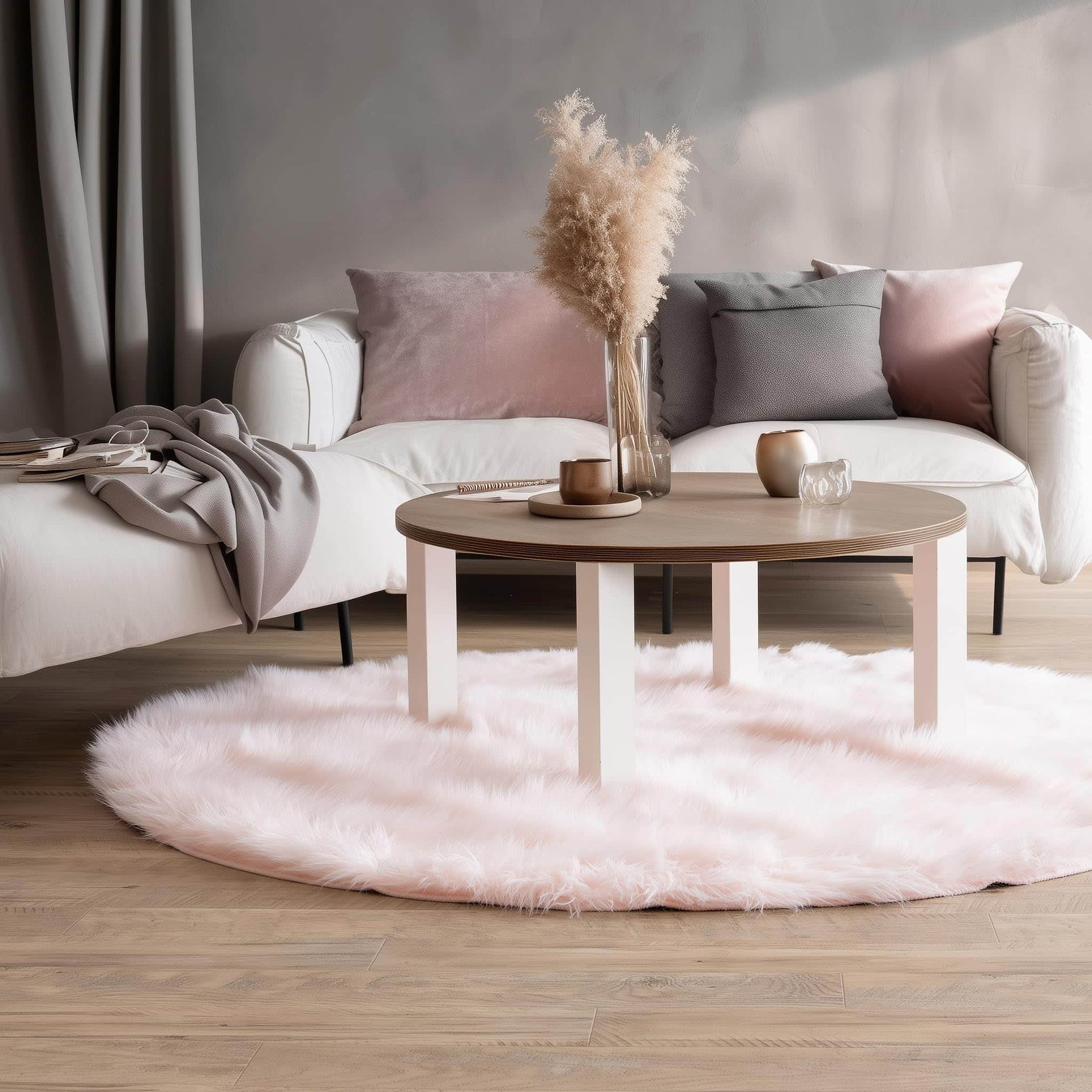 Light Pink Serene Faux Fur Solid Fake Sheepskin Rug