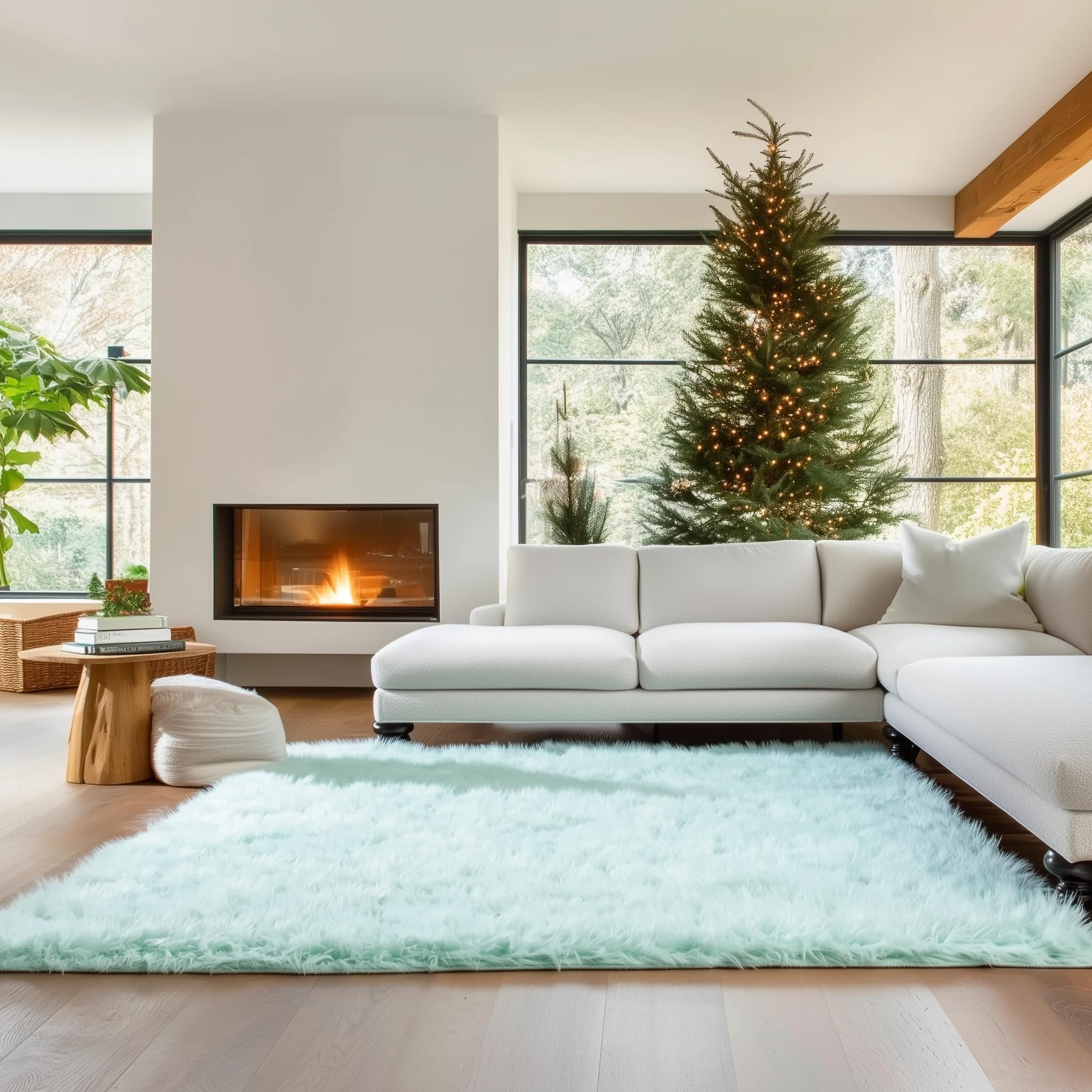 Mint Green Serene Faux Fur Solid Fake Sheepskin Rug