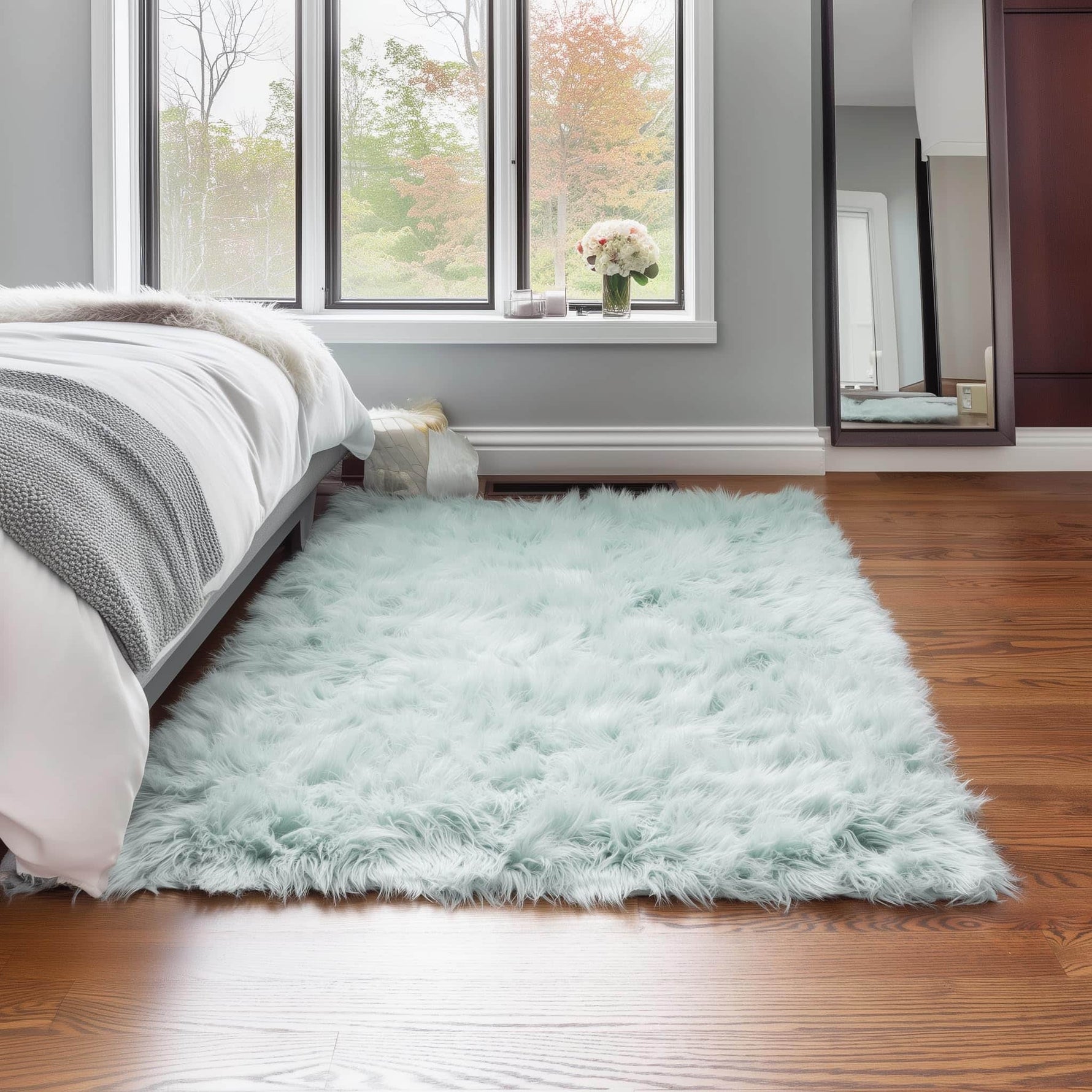 Teal Serene Faux Fur Solid Fake Sheepskin Rug