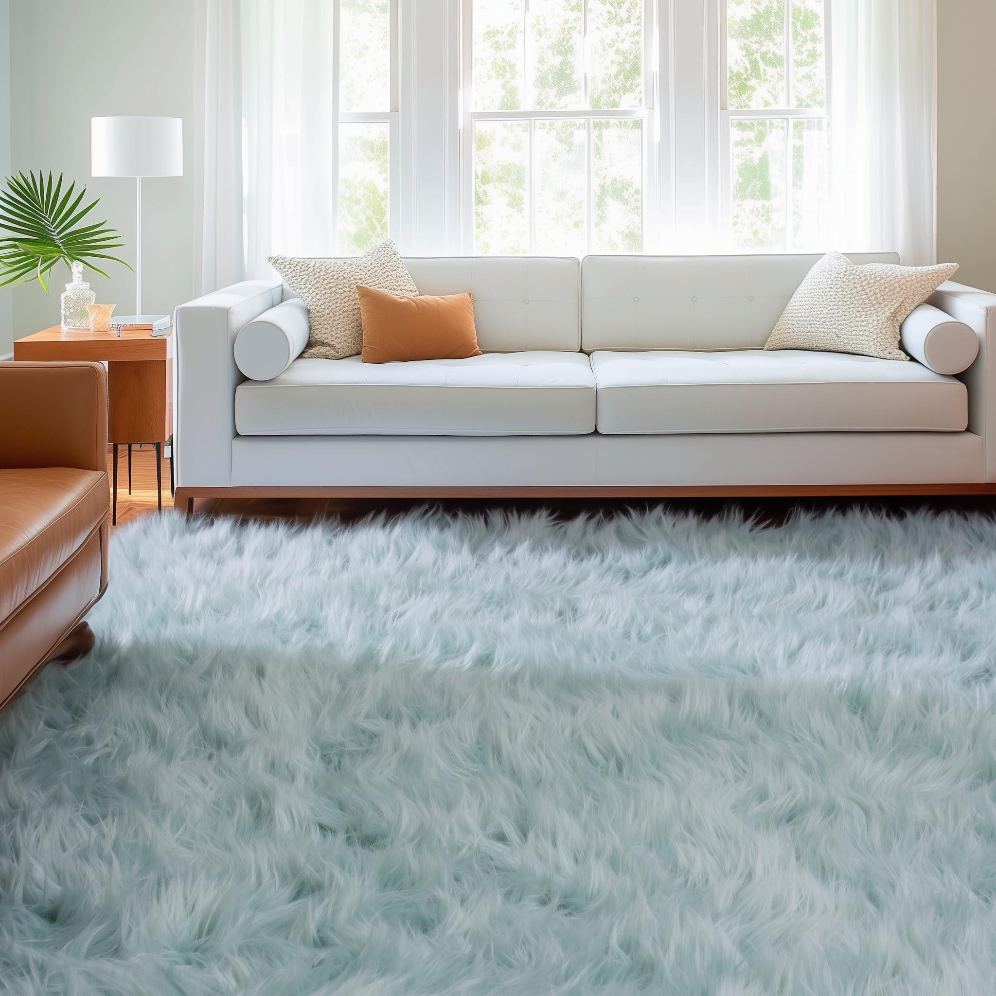Teal Serene Faux Fur Solid Fake Sheepskin Rug