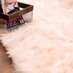 Light Pink Serene Faux Fur Solid Fake Sheepskin Rug