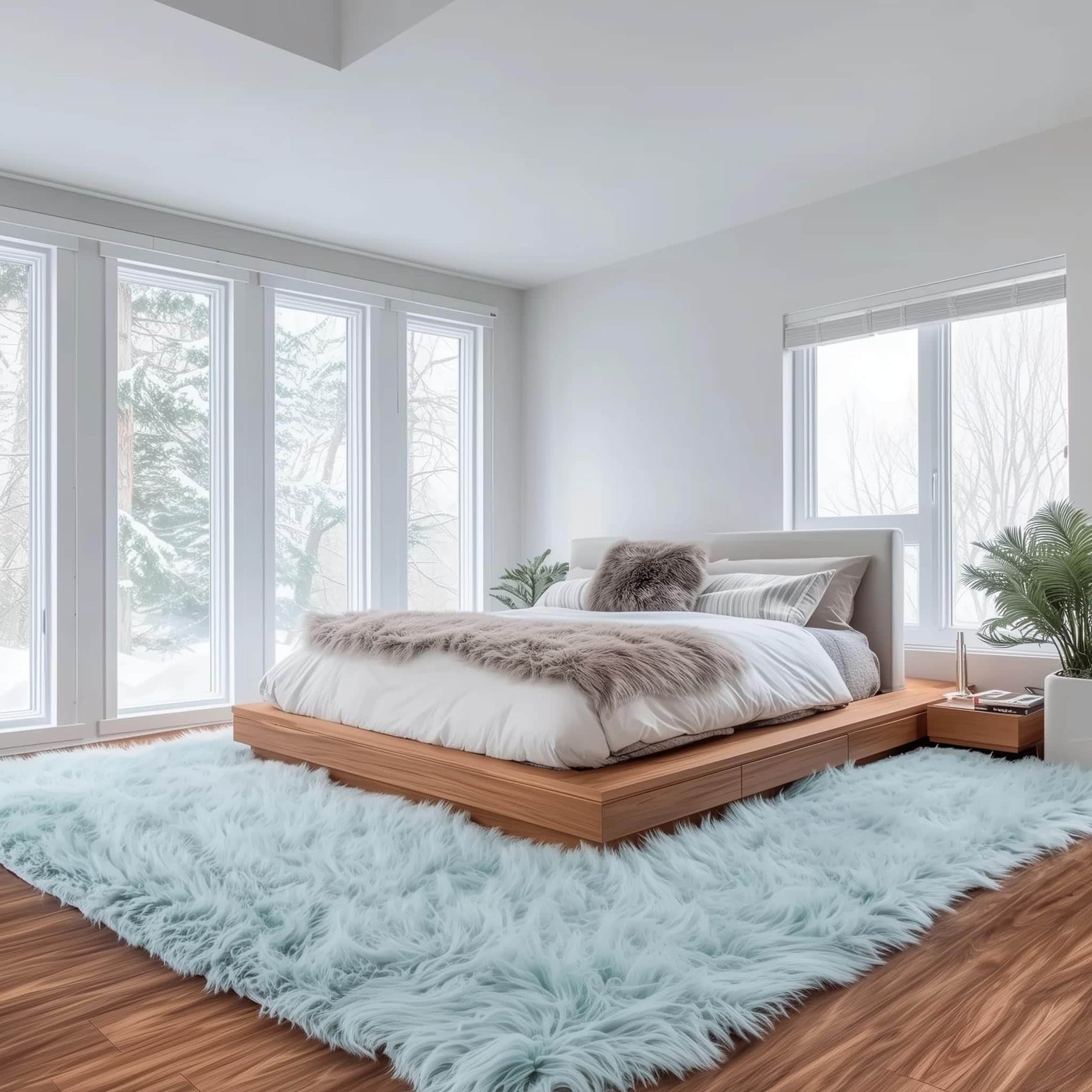 Teal Serene Faux Fur Solid Fake Sheepskin Rug