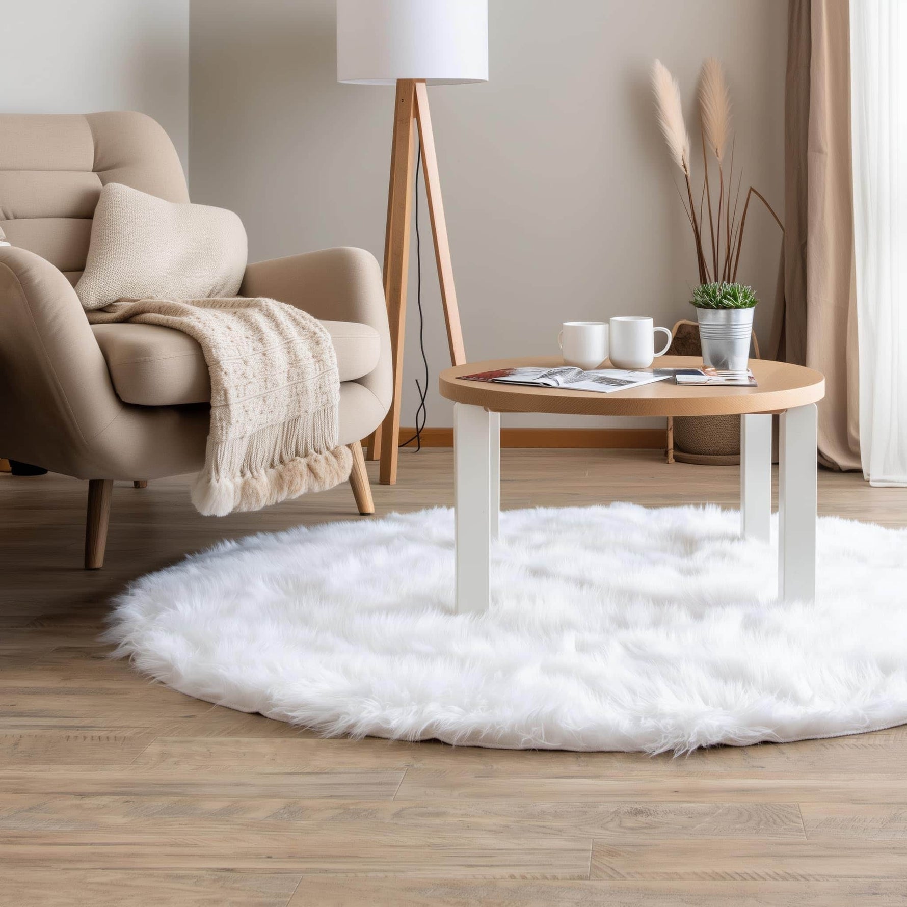 Ivory Serene Faux Fur Solid Fake Sheepskin Rug