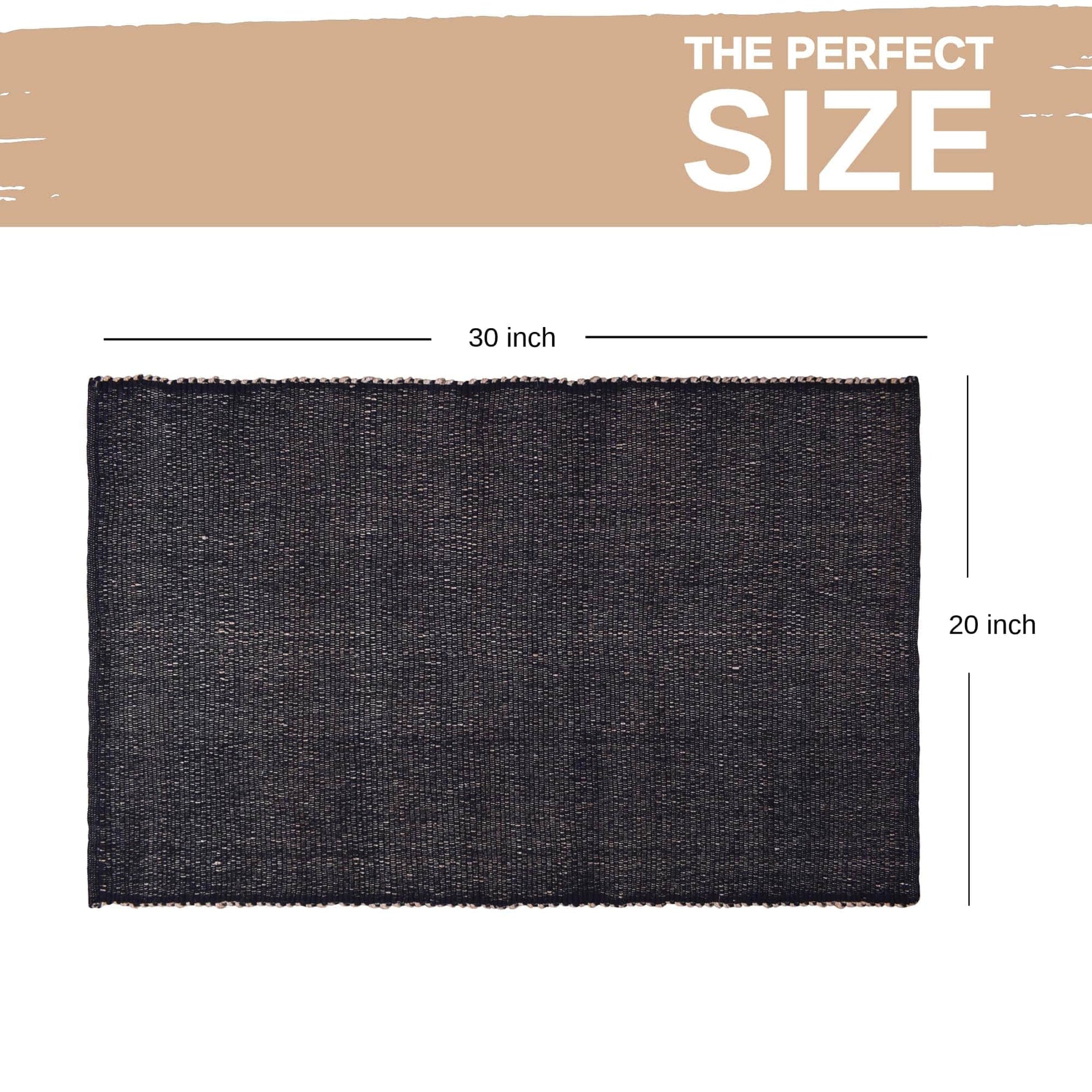 Black Jute & Cotton Woven Rug - Simple Farmhouse Reversible Rug