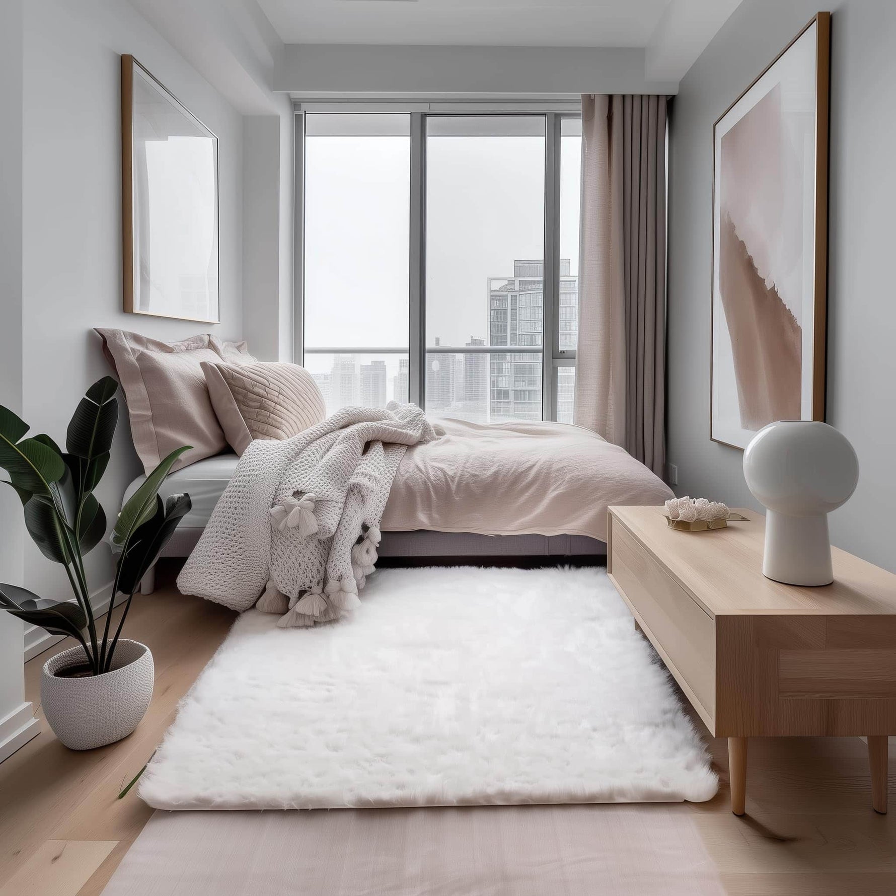 Ivory Serene Faux Fur Solid Fake Sheepskin Rug